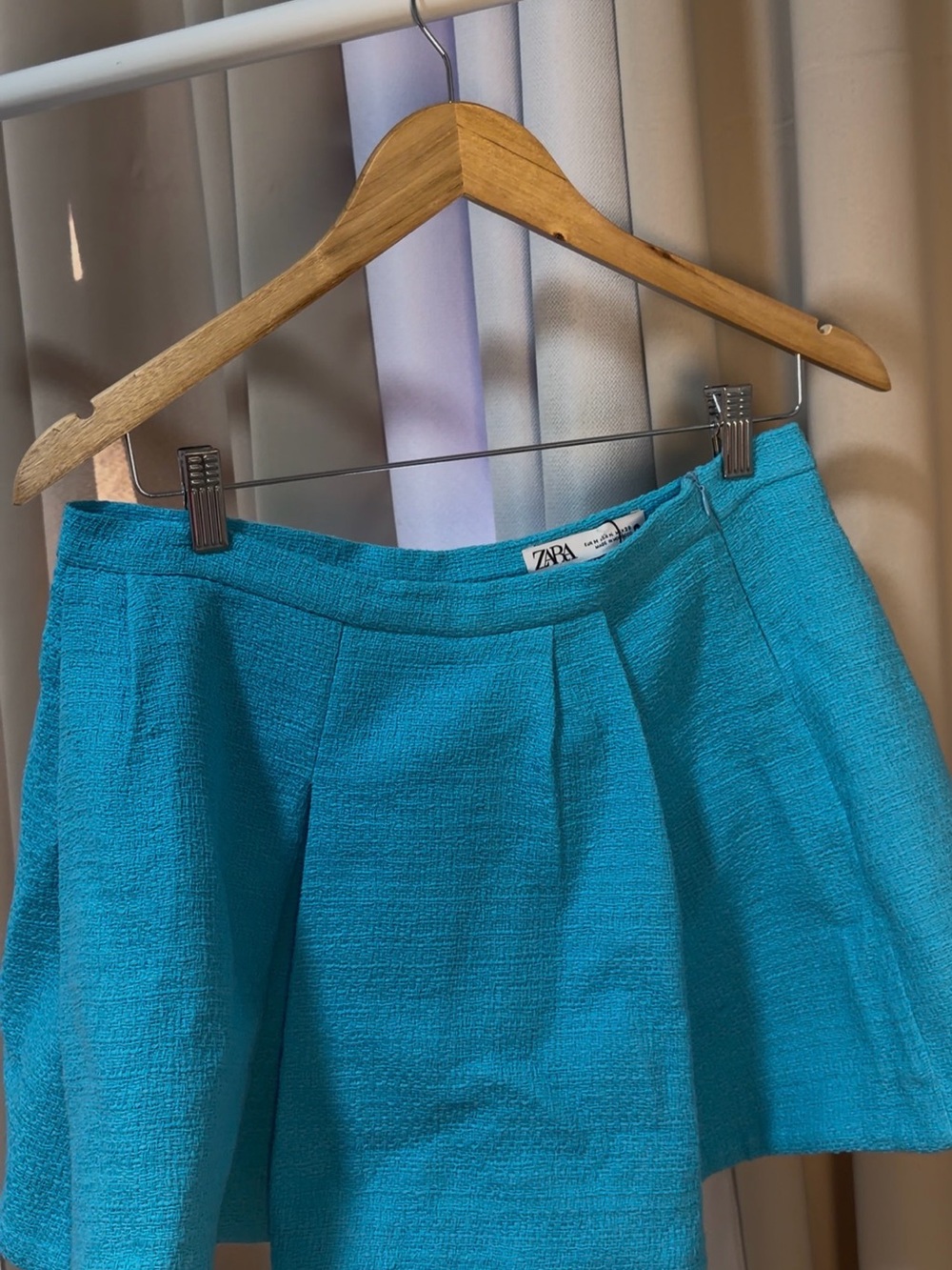 ZARA Turquoise Textured Skater Skirt